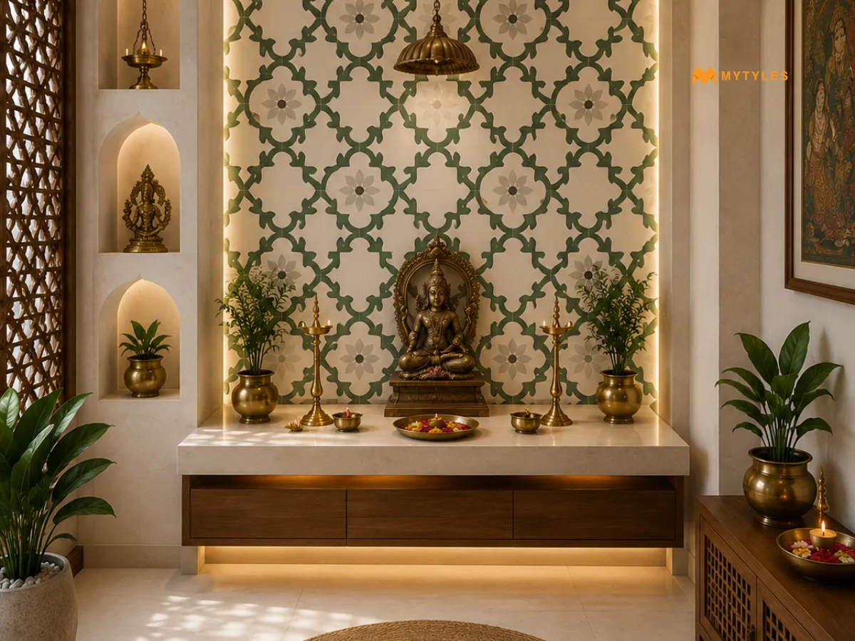 Full-Wall Athangudi Tiles for a Bold, Temple-Inspired Statement